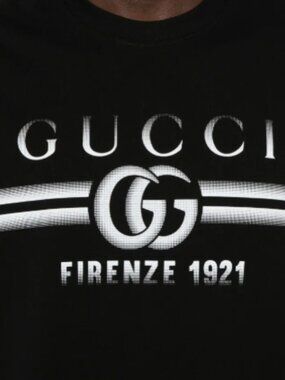 Gucci Black T-Shirt with White GG Logo and Firenze Print